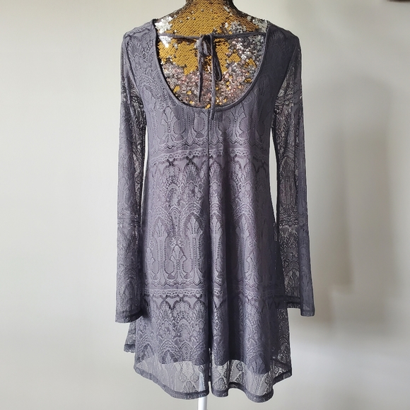 Altar'd State Slate Grey Lace Bell Sleeve Dress - Picture 3 of 5